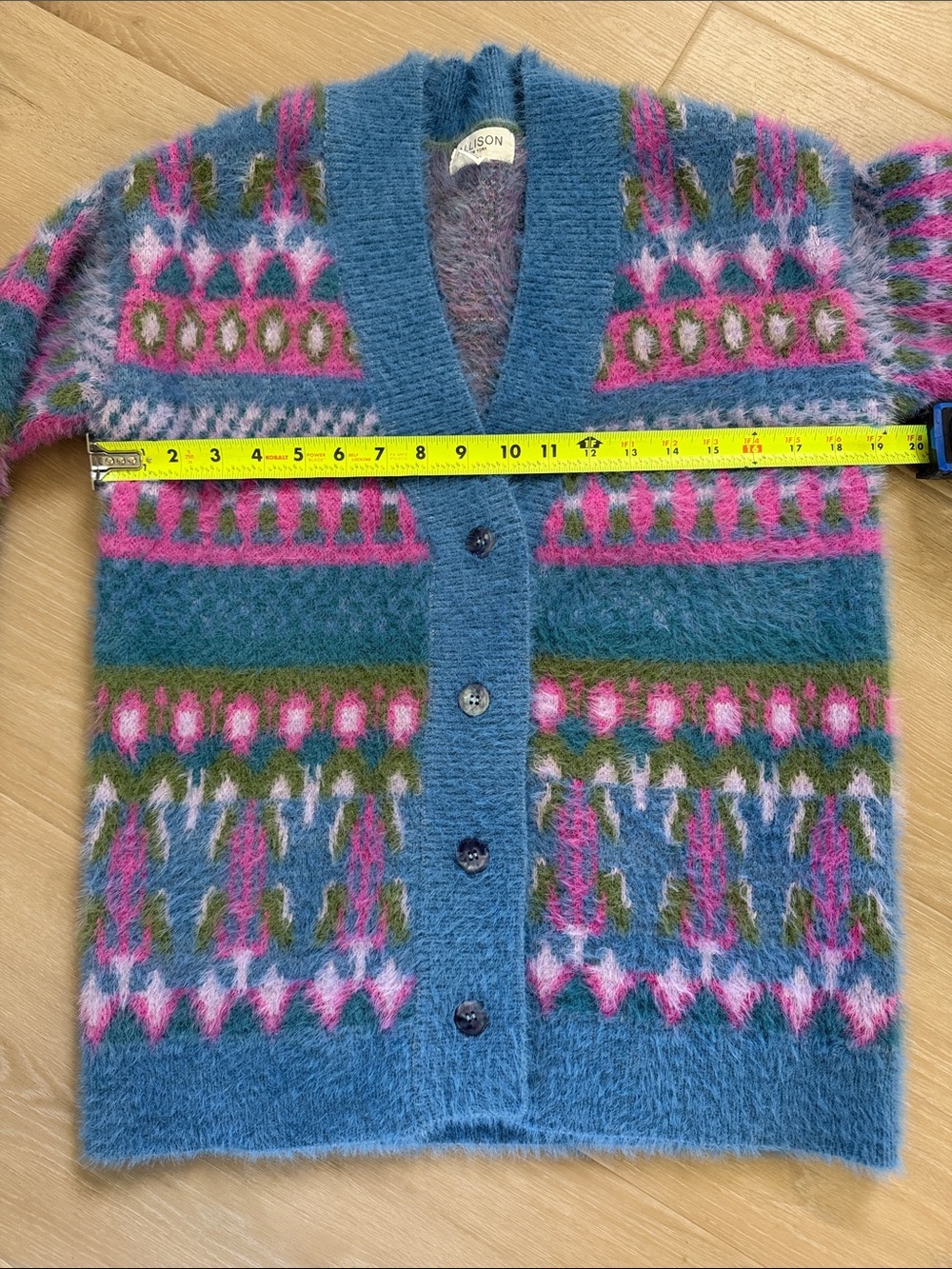 Allison New York Alma Cardigan XS Fuzzy Fair Isle Mohair Blend Grandpa Sweater - Picture 3 of 7